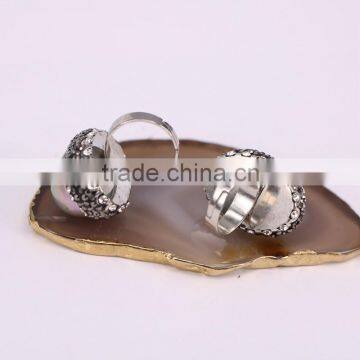 Nature Freshwater Pearl Rings, Silver Plated Metal With Crystal Zircon Paved Pearl Ring Jewelry photo-3