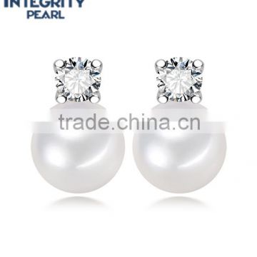 Freshwater fashion button pearl earring size 9-9.5mm AAA double sided pearl earrings