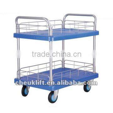 Noiseless Plastic Hand Cart PLA300Y-T2-HL2-D(Two-tier guard bar)