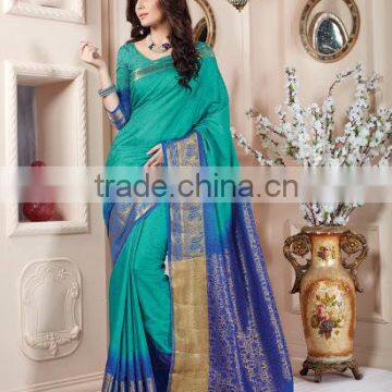 GREEN AND MAGENTA NET SILK SAREE photo-2