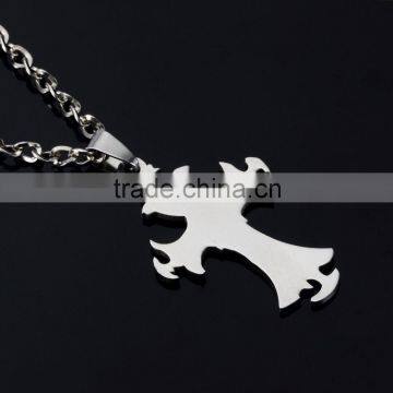 Women Men's 316L Stainless Steel Unique Smooth Flat Cross Pendant Necklace photo-4