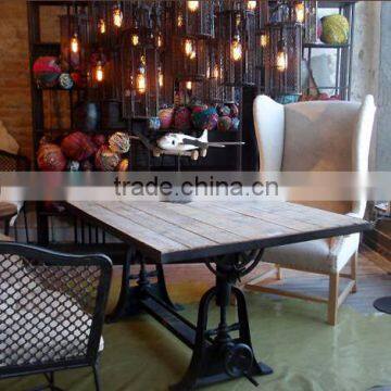 Industrial Rustic Wood Cast Iron Drafting Table Desk , French Architect Drafting Dining Table , photo-2