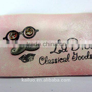 pink colorsynthetic jeans leather label for lady jeans