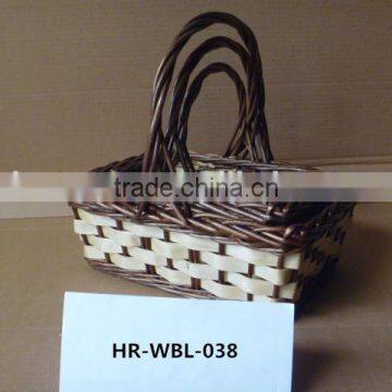 3 sets rectangular willow storage basket with handle