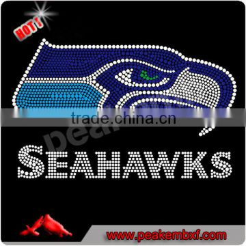 Wholesale T Shirt Appliques Rhinestone Seahawks Hot Fix Motif