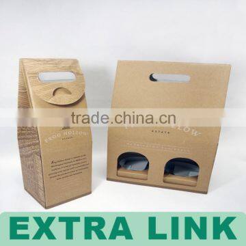 High Qualtiy Cheap Price Auto Close Kraft Paper Double Bottle Wine Carrier Box photo-2