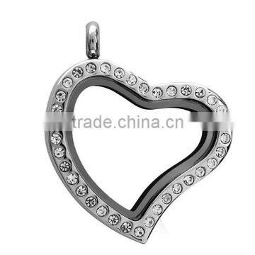 Stainless Steel Heart Locket With Crystals Necklace