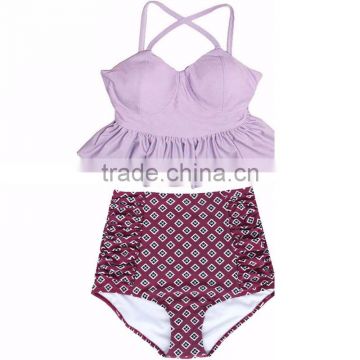 2016 New arrival two piece of custom made top quality retro high waist bikini set