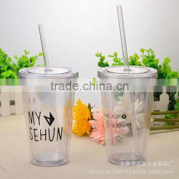 500ml Customer Logo Printing Double Wall Plastic Cup With Lid photo-4