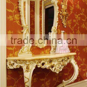 French White Louis Style Console Table with Mirror, Antique Classical Gilded Hallway Console Table/ Ellegant White Side Table
