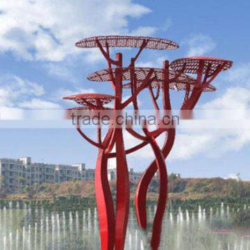 Large Stainless Steel Metal Tree Sculpture With Gold Fruit for Sale photo-4