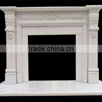 European cultured hand carved beige marble fireplace hearth