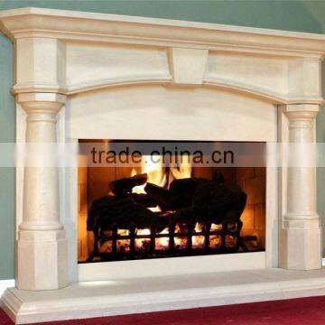 European Cultured Hand Carved Beige Marble Fireplace Hearth photo-2