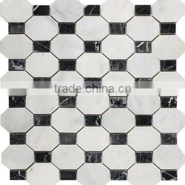 White Marble Mixed Hexagon Nero Marquina Premium Mosaics Tile photo-2