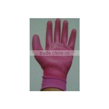 PU glove .13G red nylon liner with red pink pu coated gloves