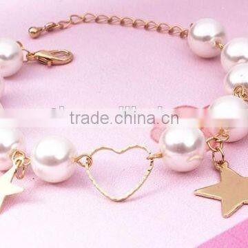 Gold Heart Star Charms Pearl Link Bracelet photo-3