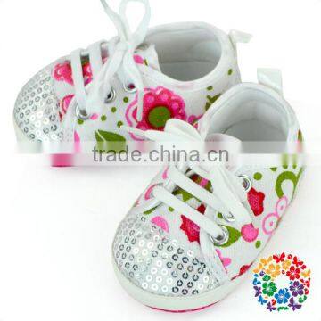 New Fashion Style Hot Selling Baby Girls Shoes Crib Shoes Floral Pattern And Sequin Cheap Baby Shoes Made In China