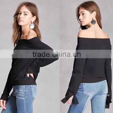 Women's Shirts Long Sleeves French terry knit Off The Shoulder Sweatshirt Womens Off Shoulder Shirt