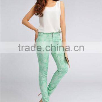 fashion lady long light color floral printed jeans pants trousers