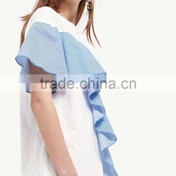 Pictures of Girls Cotton Tops With Stripe Ruffles Round Neck Short Sleeve for Woman Clothing Manufacturer in Guangdong photo-3