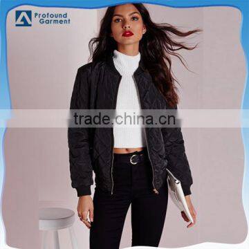 fashionable women plain black quilting bomber jacket wholesale