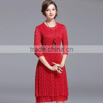 Bohemian style whole colored bodice crimp ladies dress