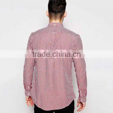 Farah Shirt With Gingham Check Slim Fit Cotton Shirt In Red photo-2