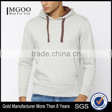 Grey Melange Hooded Sweatshirt For Man Long Sleeves With Elbow Patches Sweaters Kangaroo Front Pocket Ribbed Hem Hoody Custom