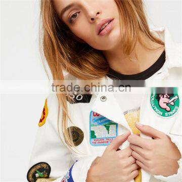 New Trendy Girl Gang Hand-sewn Vintage Patches Cotton Bomber Jacket photo-4