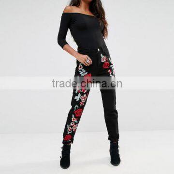 High Waist Women Jeans embroidered floral narrow bottom various types of trousers