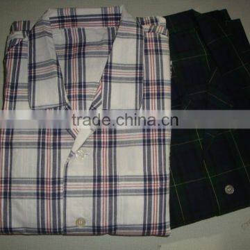 Foreign trade the original single export Japan pure cotton cloth grid man pajamas The spring and autumn period and the long slee