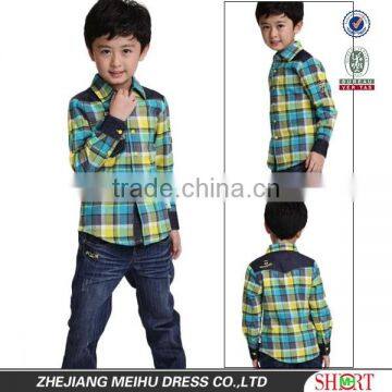 100% cotton fashion long sleeve yarn dyed check shirts for boys with one pocket