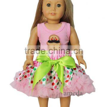 18" Doll Christmas Colorful Polka Dots Pettiskirt with Mustache Gingerbread Man Light Pink Tank Top