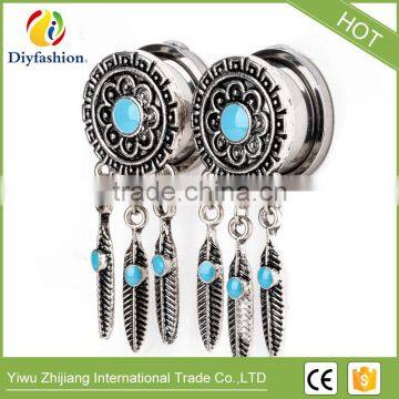 Bohemia Retro Feathers Long Tassel Stainless Steel Ear Plug photo-5