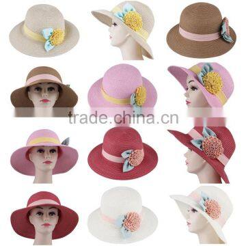 Wide Brim Panama Cloche Straw Chiffon Band Hat Summer Beach Top Cap