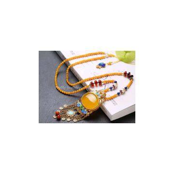 Neffly Jewelry Natural Beeswax Yellow Chanterelles 4 mm With S925 Silver Necklace Inlaid Yellow Chalcedony Bluing Accessories With Blood Amber Beads, Lapis Lazuli, Nam Hung, photo-1
