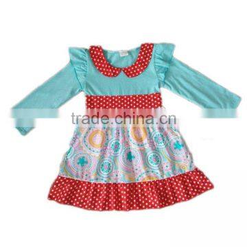 2016 newest fashion girl dress blue color floral print frock unique cotton baby dress