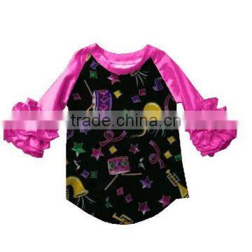 Boutique Children Feather Triple Ruffle Raglan Sleeve Baby Icing Raglan Shirts photo-2