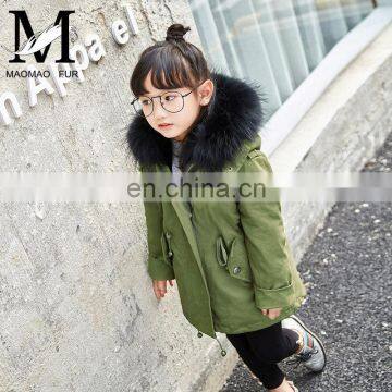 2016 Fashion Fox Fur Lined Parka for Children Kids Winter Fur Coats