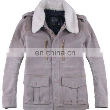 lastest fashion handsome thick nuback leather fur collar coat men