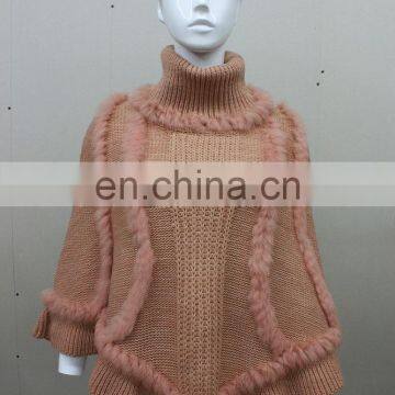 Graceful Wholesale Knitted Choker Pullover For Women Knit Rabbit Fur Shawl Elegant Style Knitting Cape Poncho photo-2
