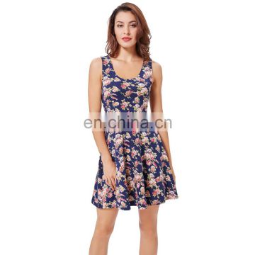 Kate Kasin Stylish & Slim Fit Casual Sleeveless U-Neck Floral Print Summer Dress KK000297-1