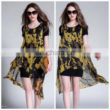 T-D084 Woman Sexy Two-Piece Floral Print Chiffon Dress