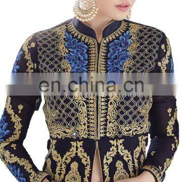 Women Navy Blue Color Occasion Wedding Party Wear Semi-Stitched Dress Material 2017 (anarkali Dresses) photo-4