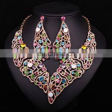 2017handmade Jewelry Set Leaf DesignsRoyal Bule Color Necklace for Weddinghinestone Earing for Bride photo-3