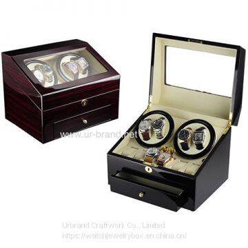 Handmade Fashionable Personalized Wooden Automatic Motor Rotating Glossy Brown Watch Winder Box