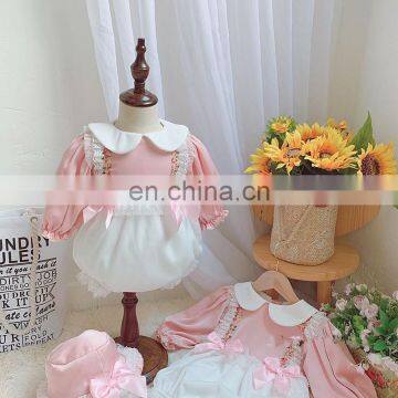 2020 Autumn Babys Girls Romper Lolita Spain embroidered flower bow Cotton Babys Jumpsuit