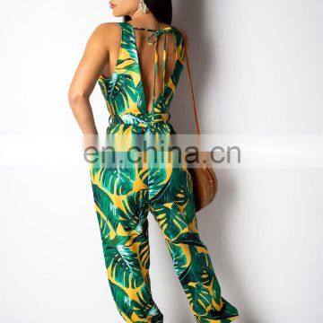 Ladies Green Leaf and Floria Printing Jumpsuit for Summer 2020 photo-3