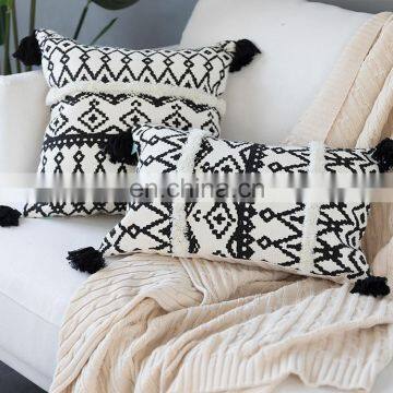 Ready to Ship Home Decoration Pillow Case Printed Tufted Sofa Cushion Cover With Tassels photo-2