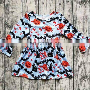 halloween kids princess dress baby pumpkin skull print dresses girls ruffle sleeved party dresses